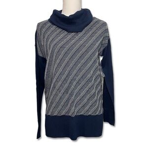 NWT TRIBAL Navy Blue White Knit Turtleneck Sweater Top Diagonal Stripes XS New